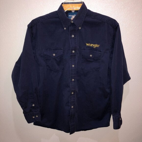 Wrangler Mens Medium??  Blue Long Sleeve Button Pockets Embroidery Western Shirt - Picture 3 of 9
